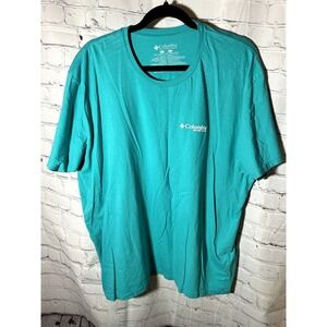 Columbia PFG Mens XXL Teal Short Sleeve Graphic Bass Fish T-Shirt Cotton Tee